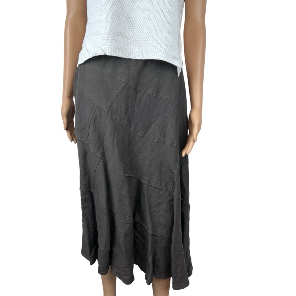 Sandro linen blend patchwork asymmetrical brown midi skirt Lagen Look Size 6 - Picture 4 of 12